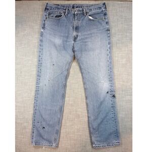 Levis 505 Regular Fit Light Wash Denim Jeans 36x34 Distressed Oil Splatter